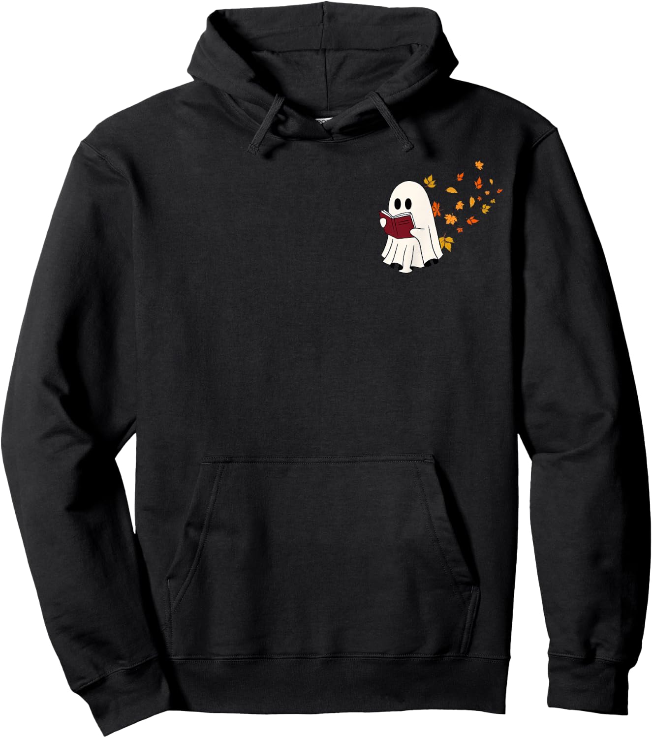 Cute Little Ghost Reading Book Under Fall Leaves Women Men Hoodie - Hoodie | Black