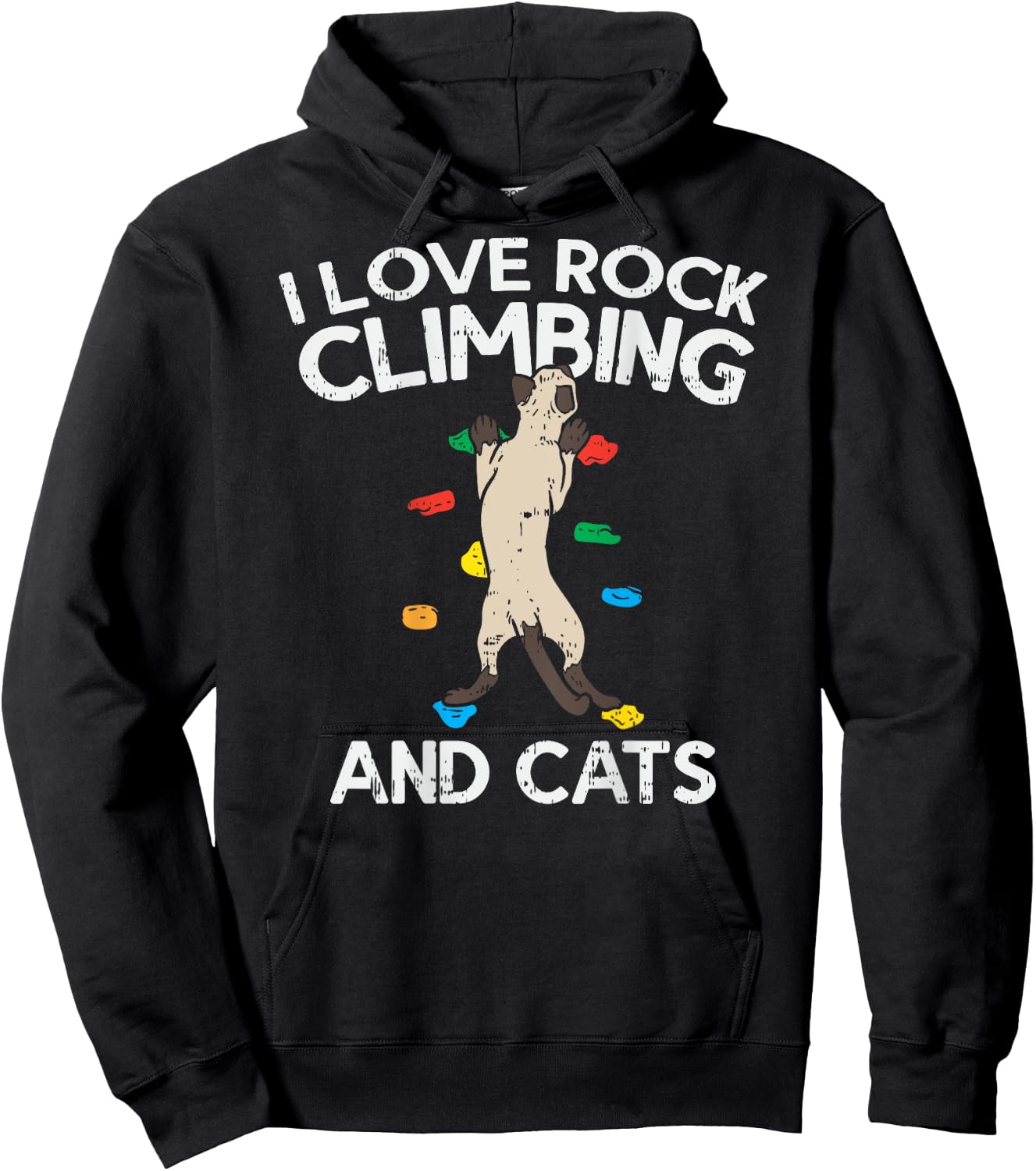 I Love Rock Climbing & Cats (on back) Cute Climbing Hoodie - Hoodie | Black