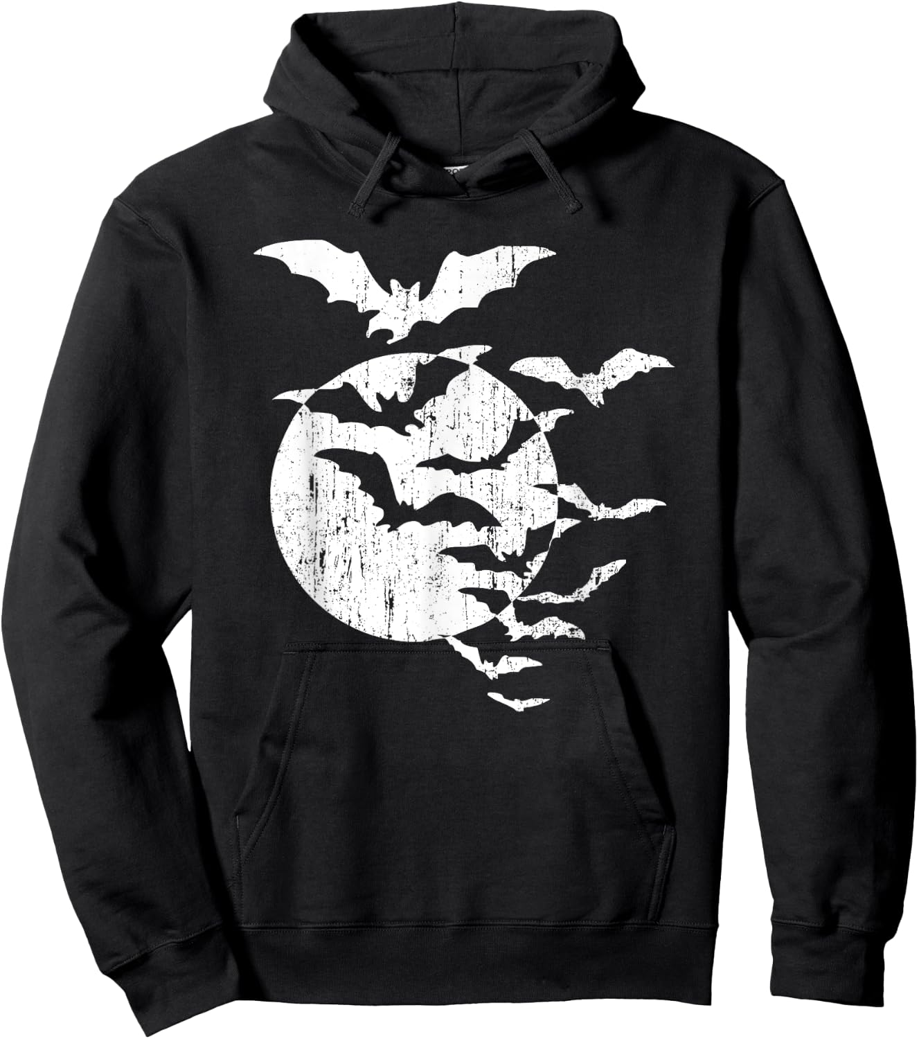 Halloween Swarm of Bats Full Moon Spooky Vintage Graphic Hoodie - Hoodie | Black