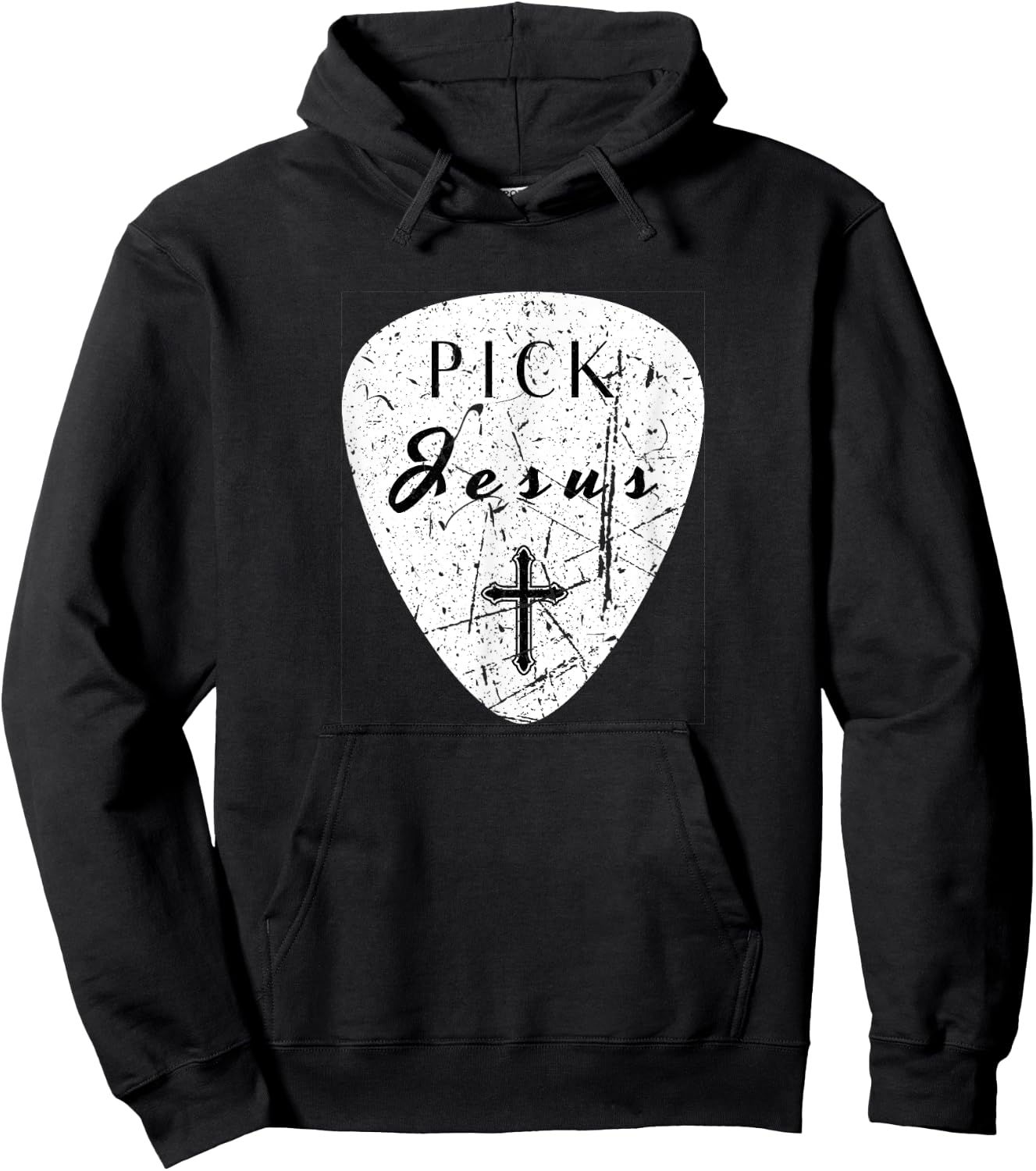 Retro Guitar Pick Pun Pick Jesus Cross Worship Leader Music Hoodie - Hoodie | Black