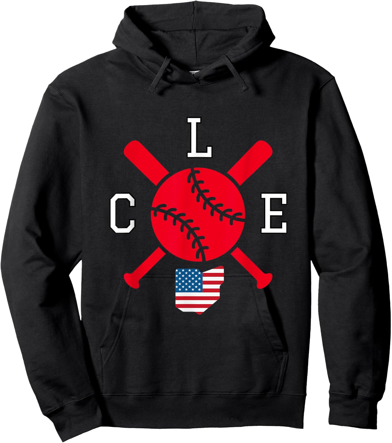 Cleveland Baseball CLE Cleveland OH City American Flag Hoodie - Hoodie | Black