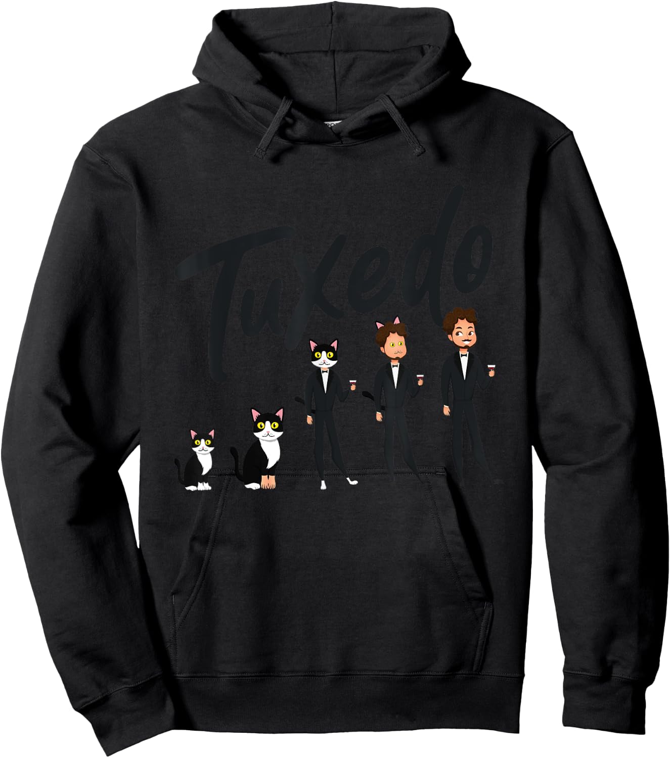 Tuxedo Cat Evolution to A Man Wearing a Tuxedo - Funny Hoodie - Hoodie | Black