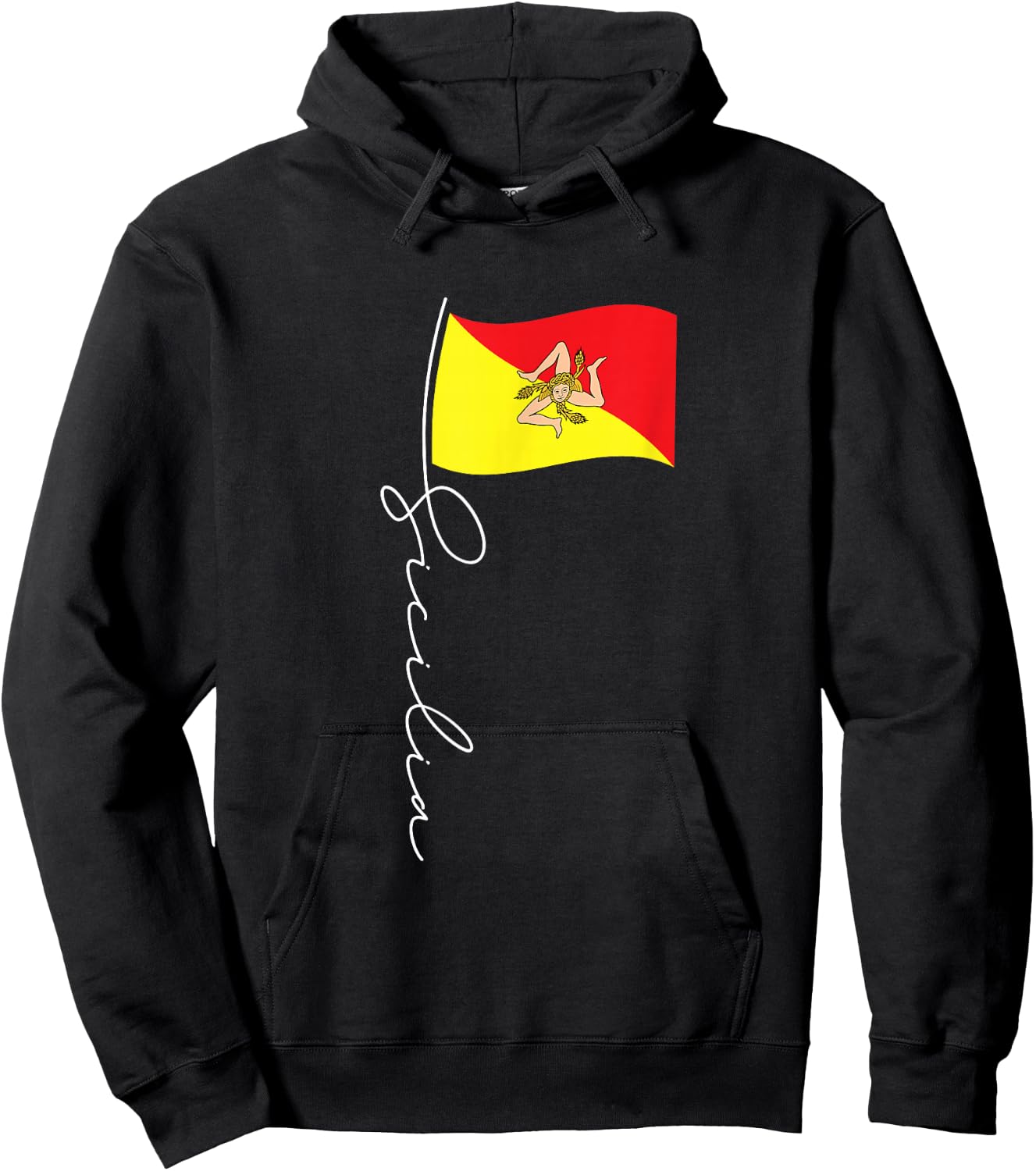 Sicily Signature Flag Pole - Elegant Patriotic Sicilian Flag Hoodie - Hoodie | Black