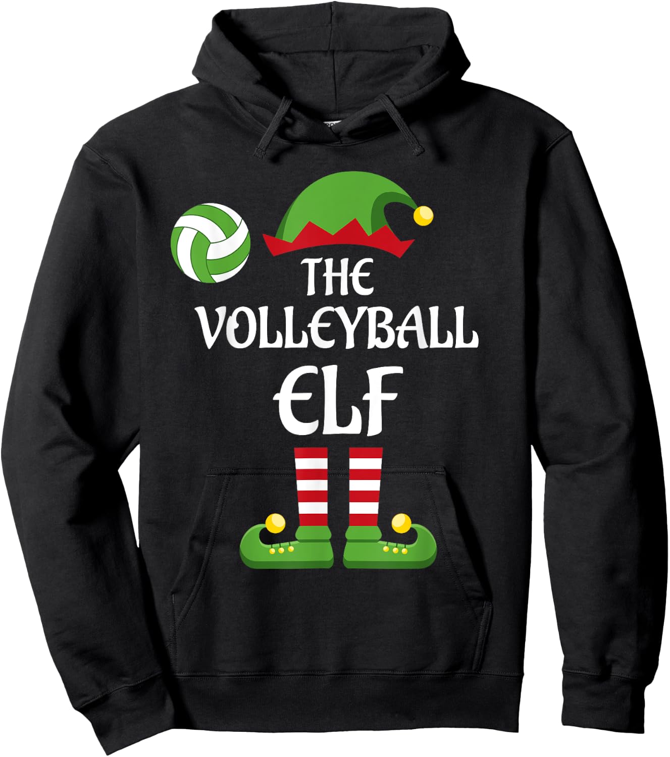 Volleyball Elf Family Matching Group Christmas Sporty Hoodie - Hoodie | Black