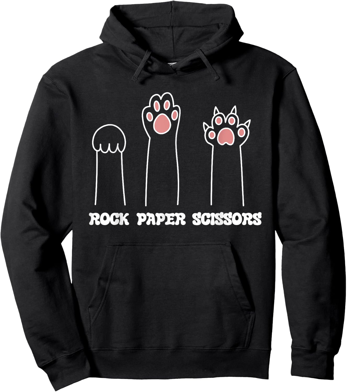 Rock Paper Scissors Hand Game Cute Paw Funny Cat Women Girls Kids Hoodie - Hoodie | Black