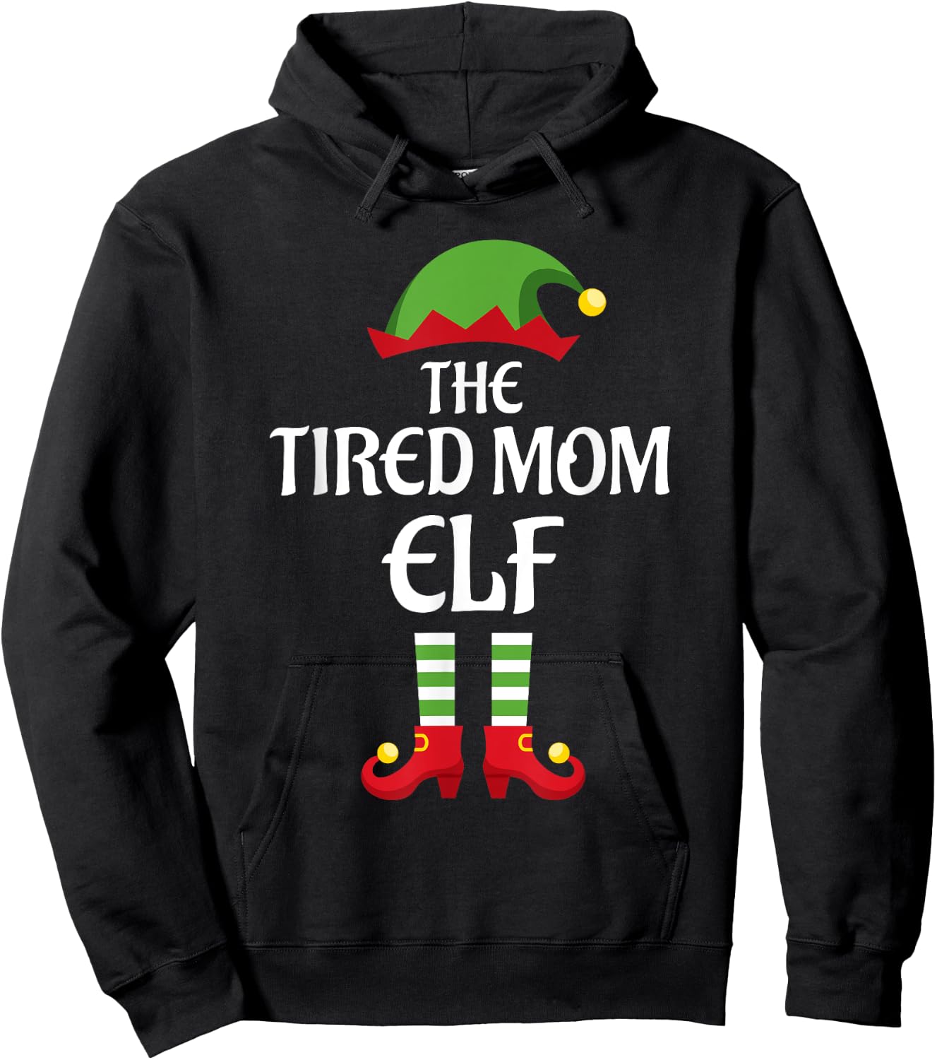 Tired Mom Elf Family Matching Group Christmas Hoodie - Hoodie | Black