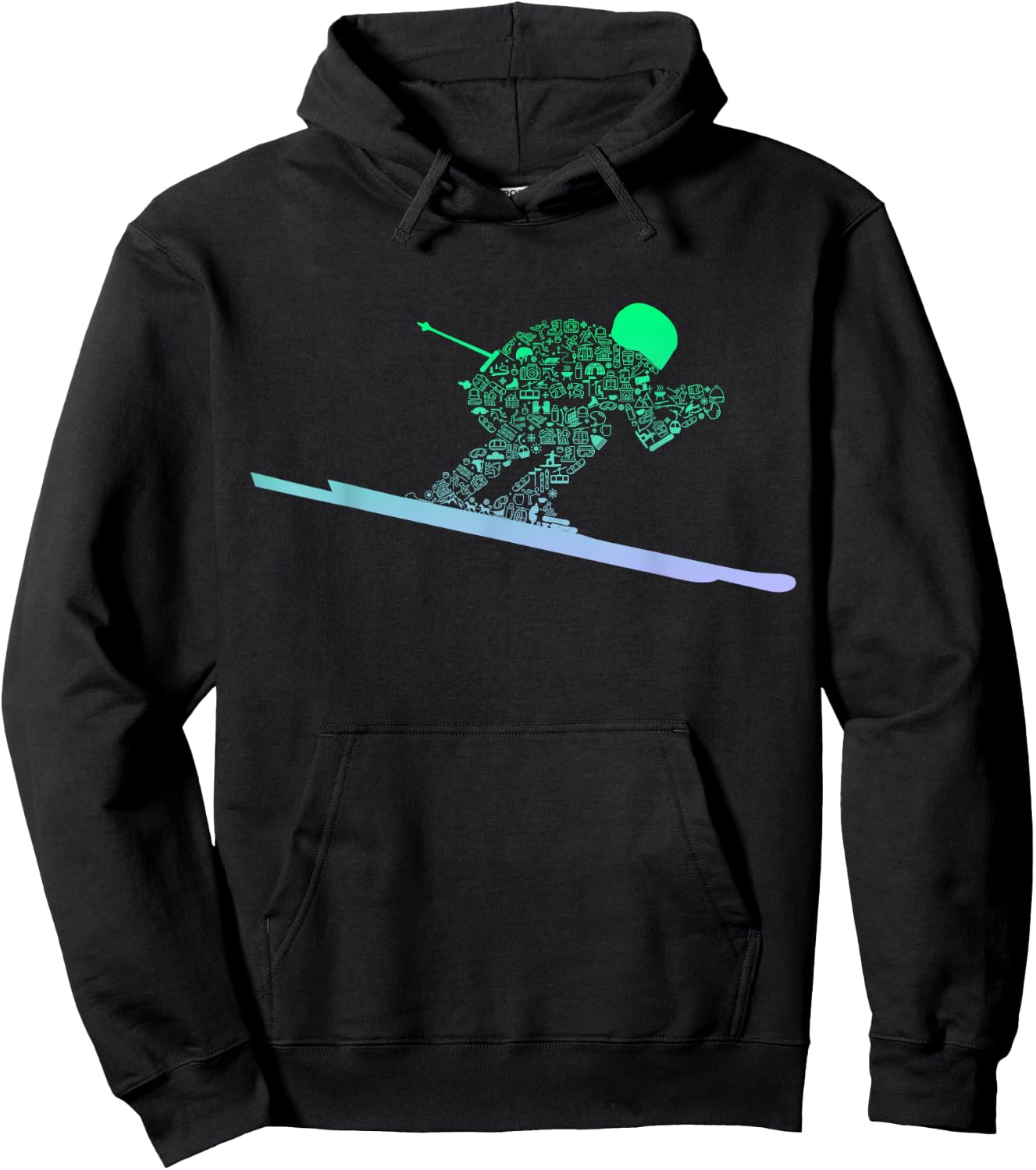 Silhouette Ski Icon for Skiier | Ski Boys Skiing Hoodie - Hoodie | Black
