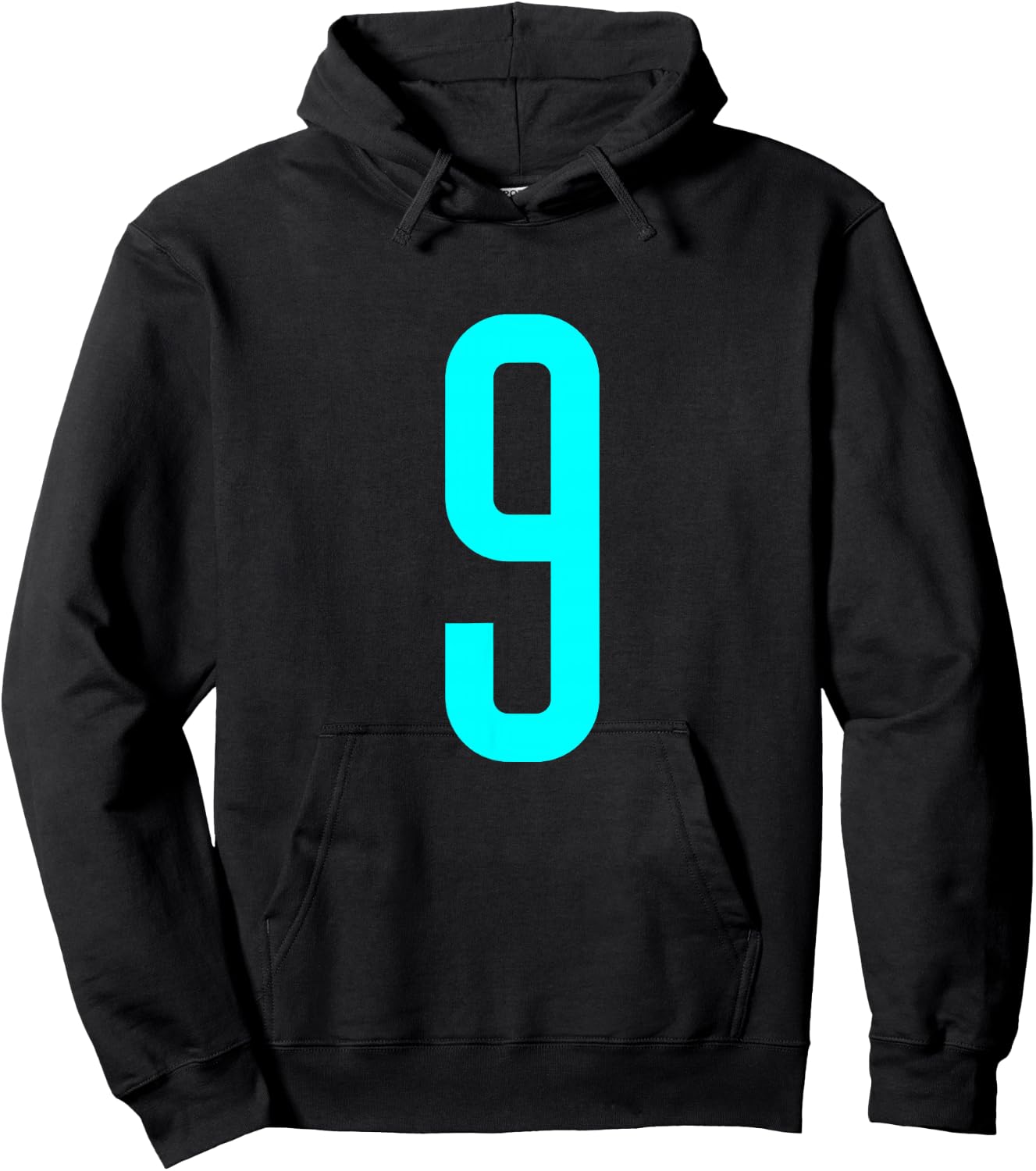 Number 9 Cyan Sports Team Hoodie - Hoodie | Black