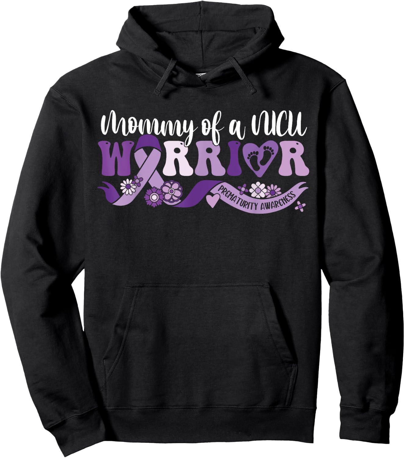 Mommy NICU warrior for Preemie Prematurity Awareness Hoodie - Hoodie | Black