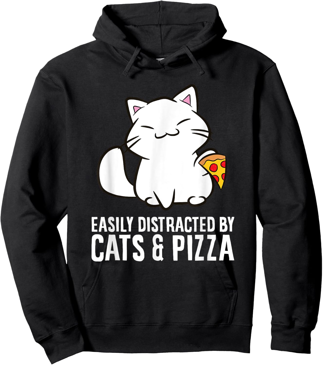 Easily Distracted By Cats And Pizza Men Women Girls Kids Hoodie - Hoodie | Black