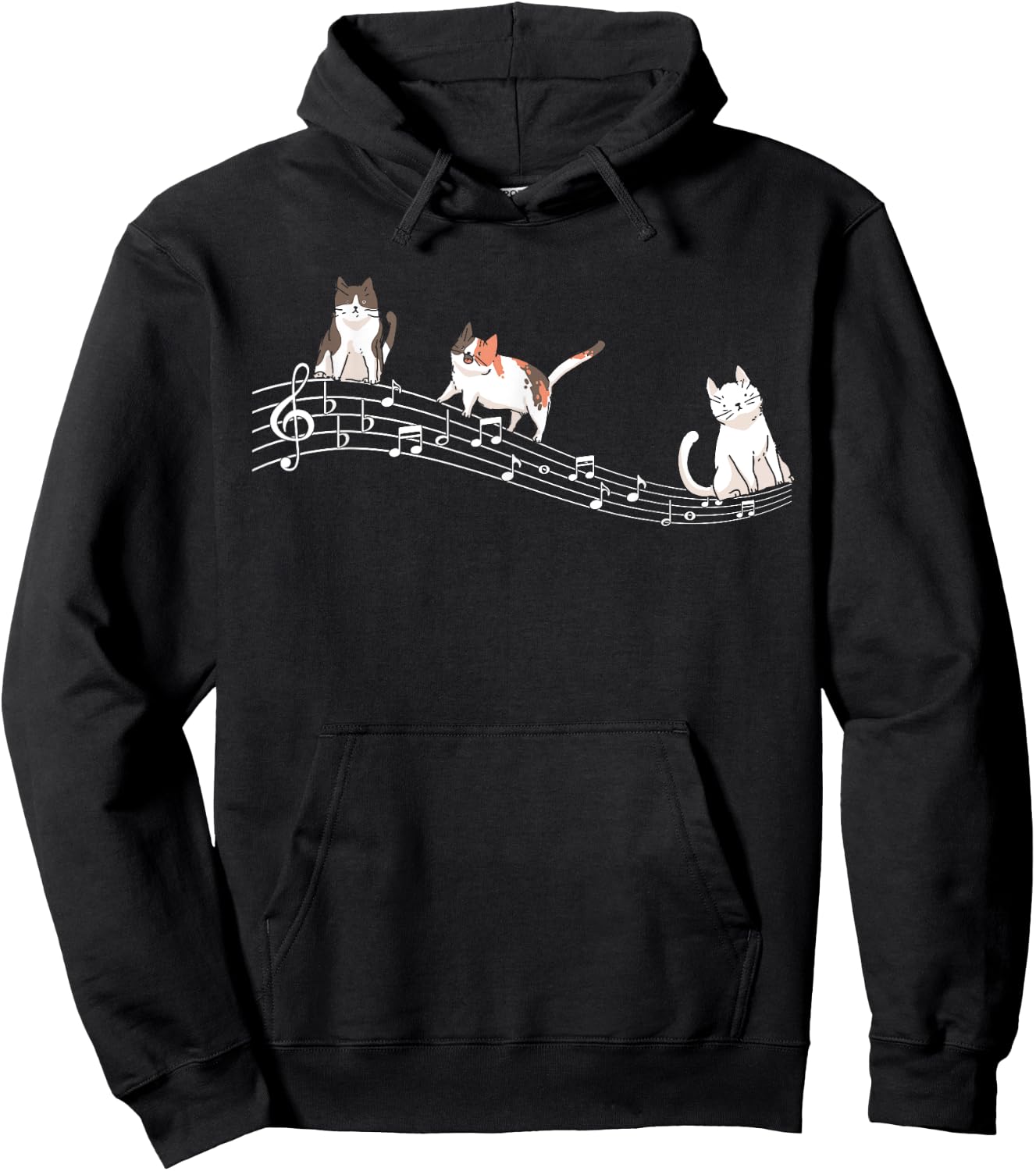 Cute Cat Kitty Playing Music Note Clef Gift Cat Music Notes Hoodie - Hoodie | Black