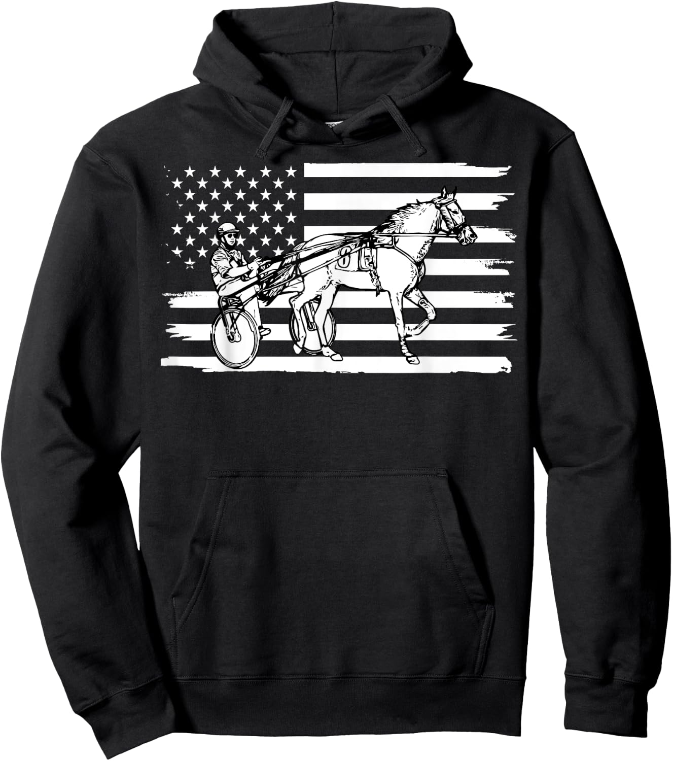 Harness Racing American Flag, Horse Harness Racing Women Kids Men Hoodie - Hoodie | Black