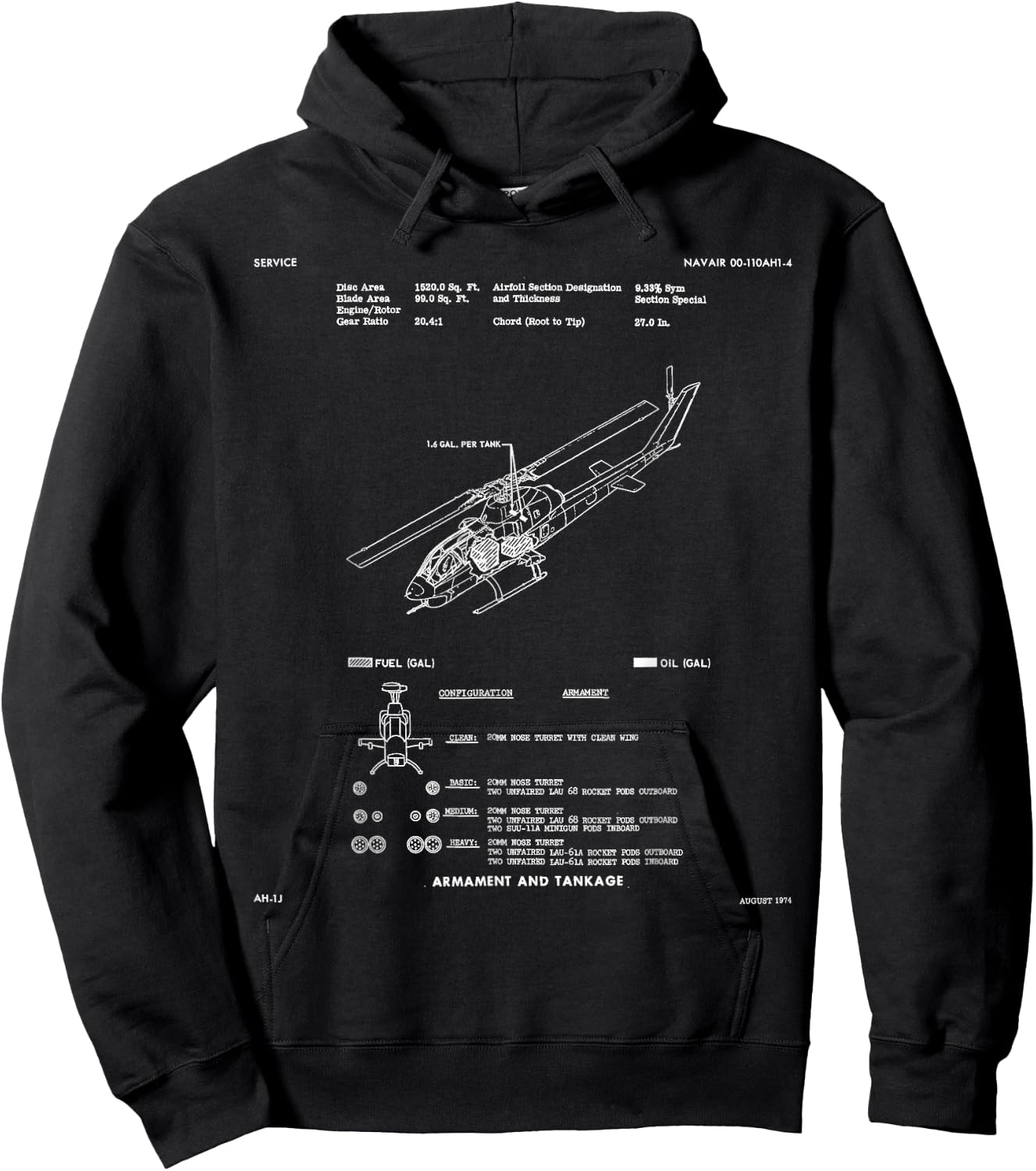 Huey Twin Cobra AH-1J Military Helicopter Engineering Plan Hoodie - Hoodie | Black