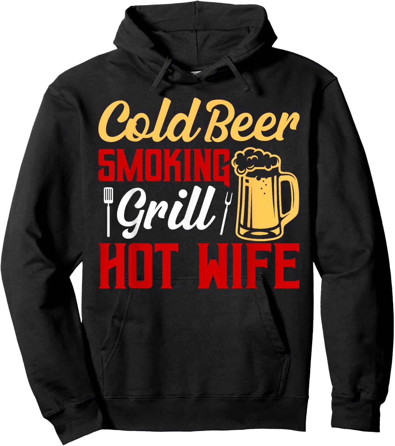 Cold Beer Smoking Grill Hot Wife Grilling BBQ Smoker Hoodie - Hoodie | Black