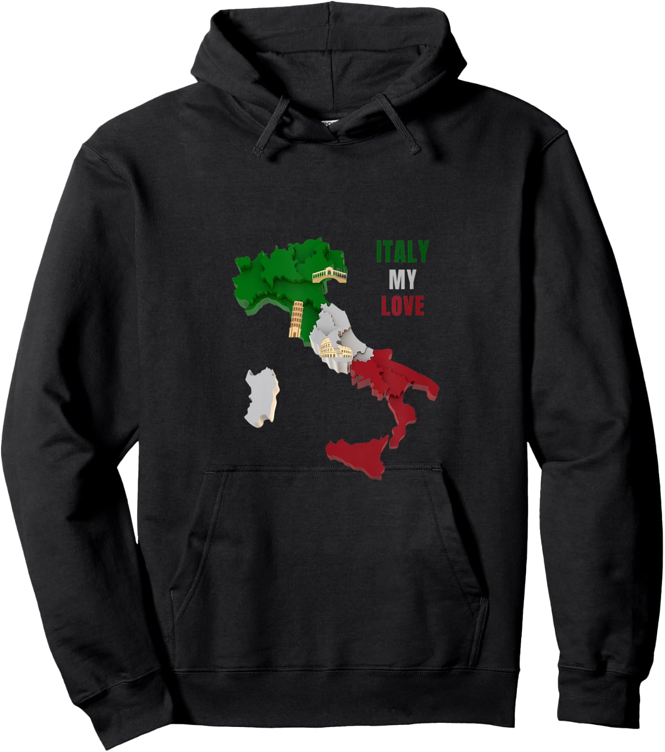 Italy Map Italian Shoe Green White Red Italy Flag Men Women Hoodie - Hoodie | Black
