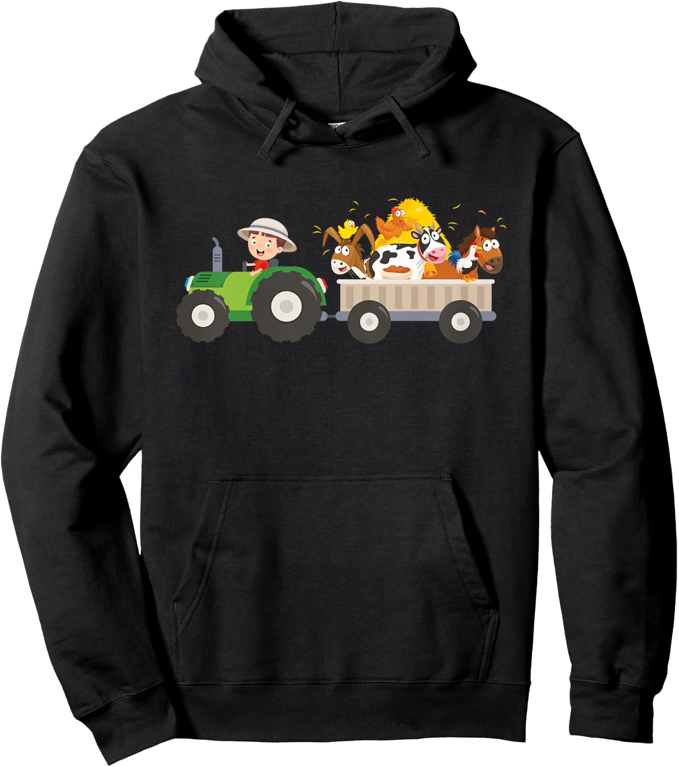 Kids Tractor Farm Farmers Animals Horse Cow Chicken Boys Hoodie - Hoodie | Black
