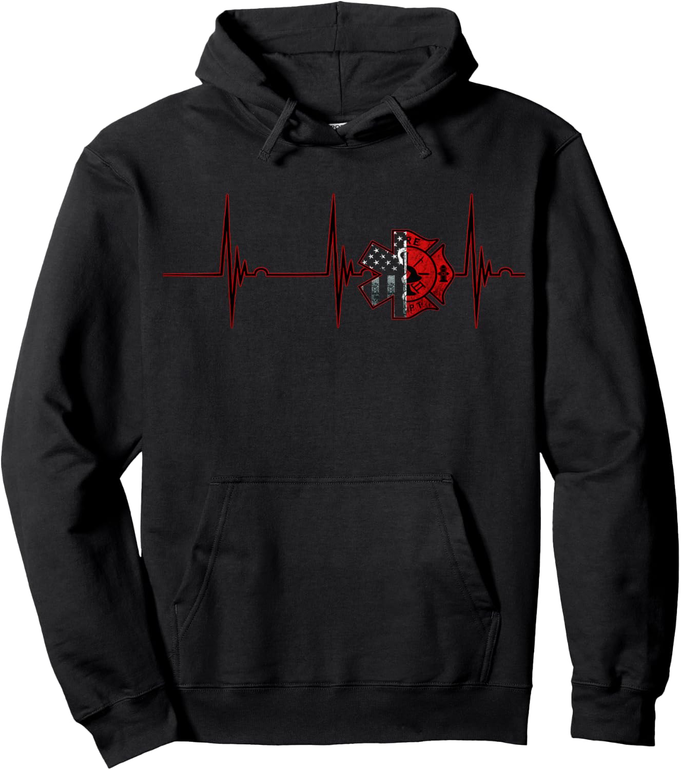 Firefighter EMT Fireman Heartbeat EKG Pulse Fire Logo Hoodie - Hoodie | Black