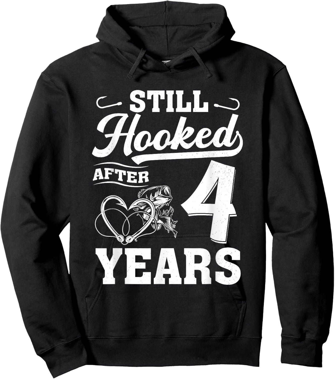 Fishing Couple 4 Years Anniversary 4th Wedding Celebration Hoodie - Hoodie | Black