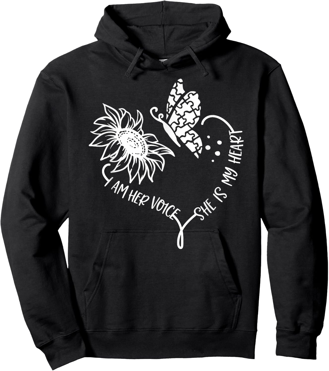I am Her Voice She Is My Heart Autism Awareness Hoodie - Hoodie | Black