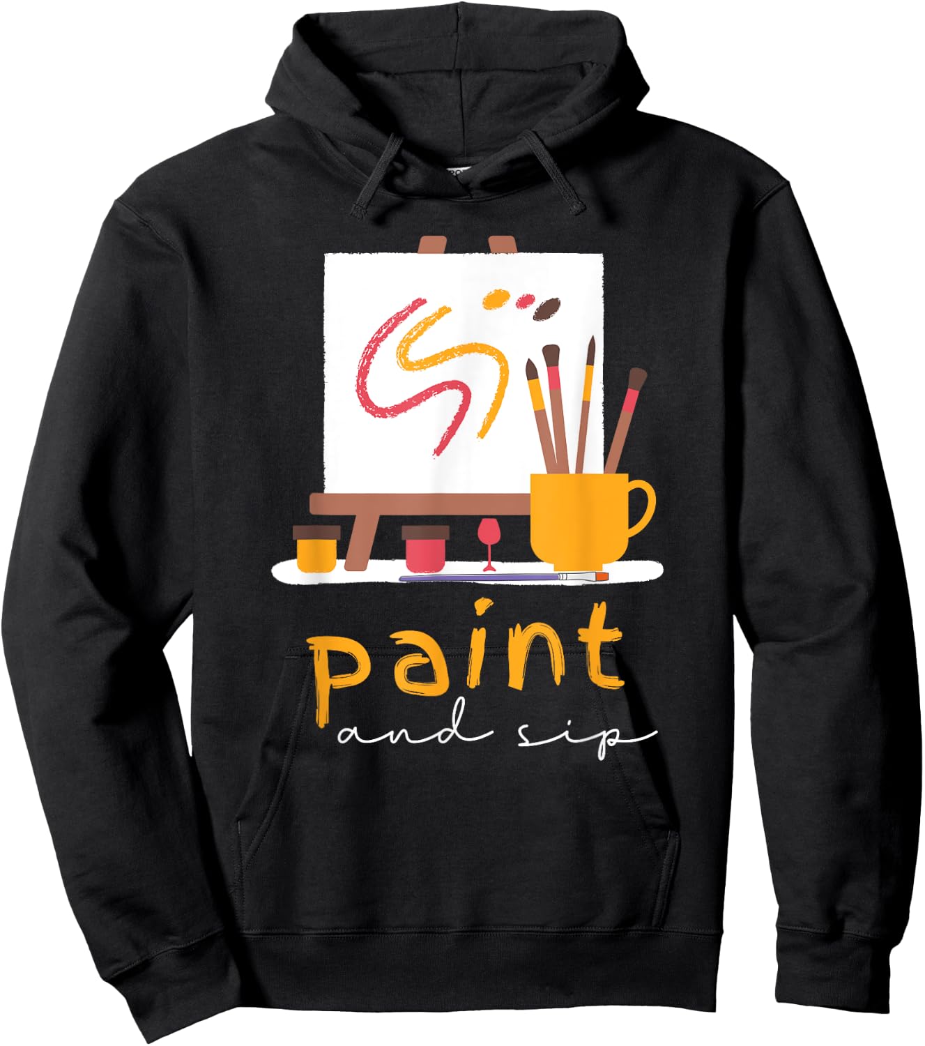 Paint and Sip Party Art Funny Wine Drinking Rainbow Painting Hoodie - Hoodie | Black