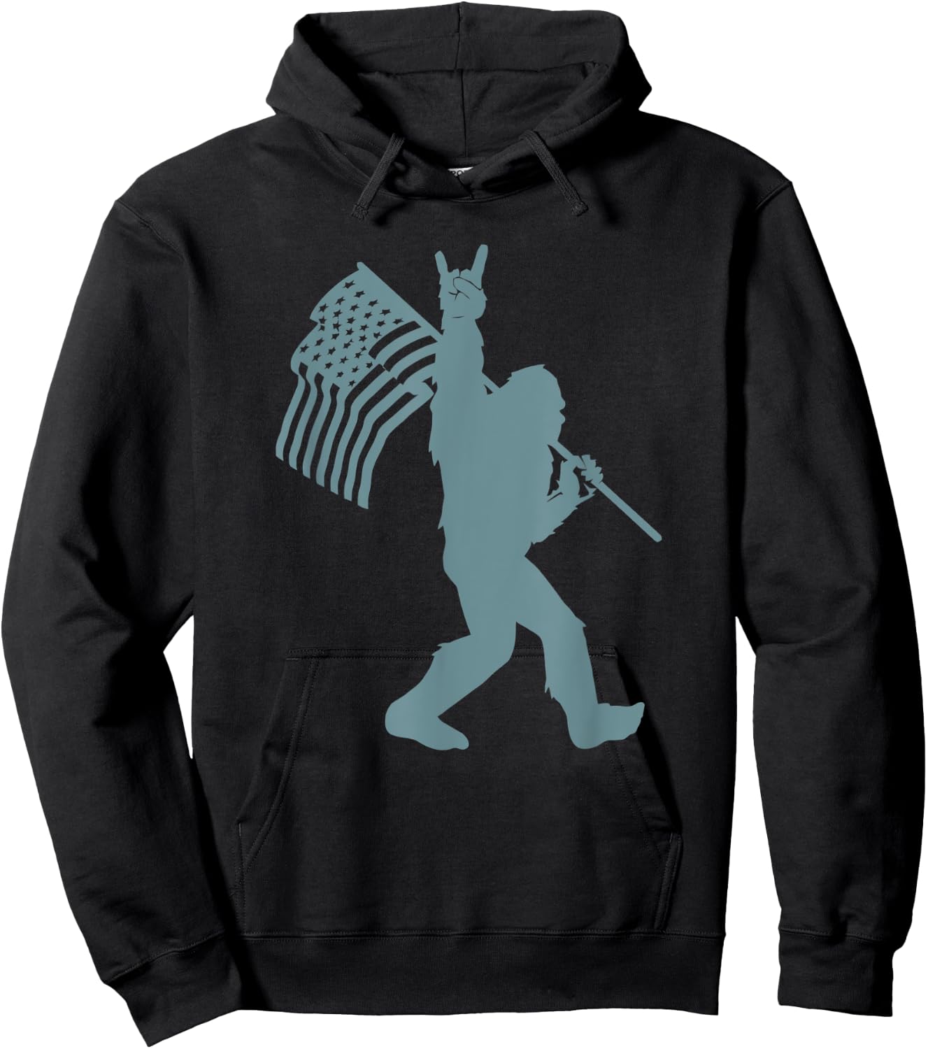 Funny Rock On Bigfoot Sasquatch Rock And Roll USA Flag Kids Men Hoodie - Hoodie | Black