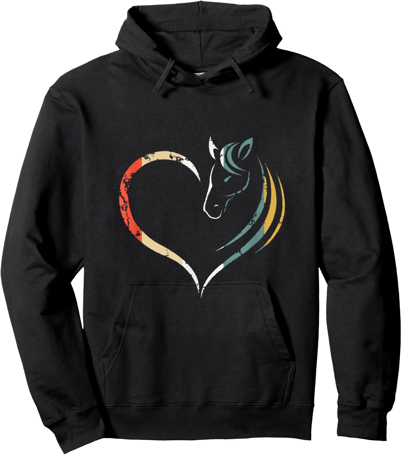 Horse Head Inside Heart Women Ladies Girls Teens Kids Retro Hoodie - Hoodie | Black