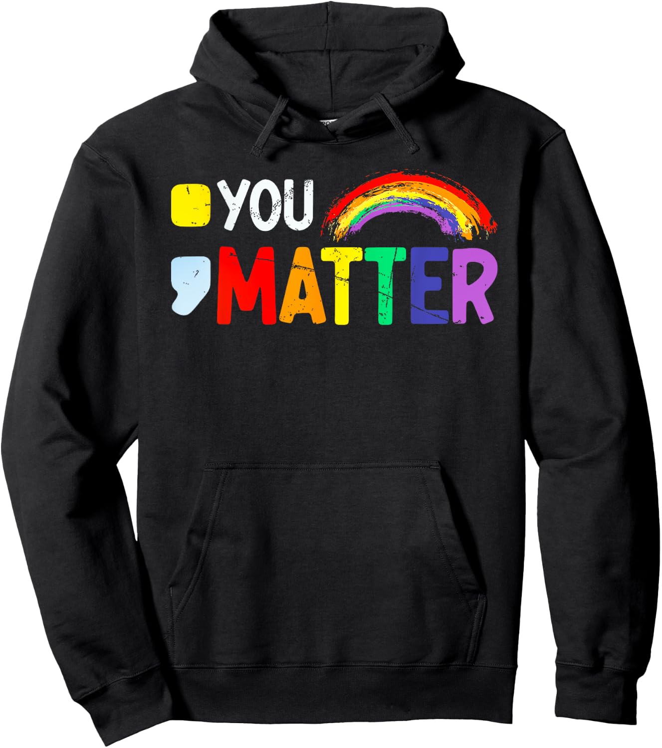 Semicolon You Matter Mental Health Rainbow Hoodie - Hoodie | Black