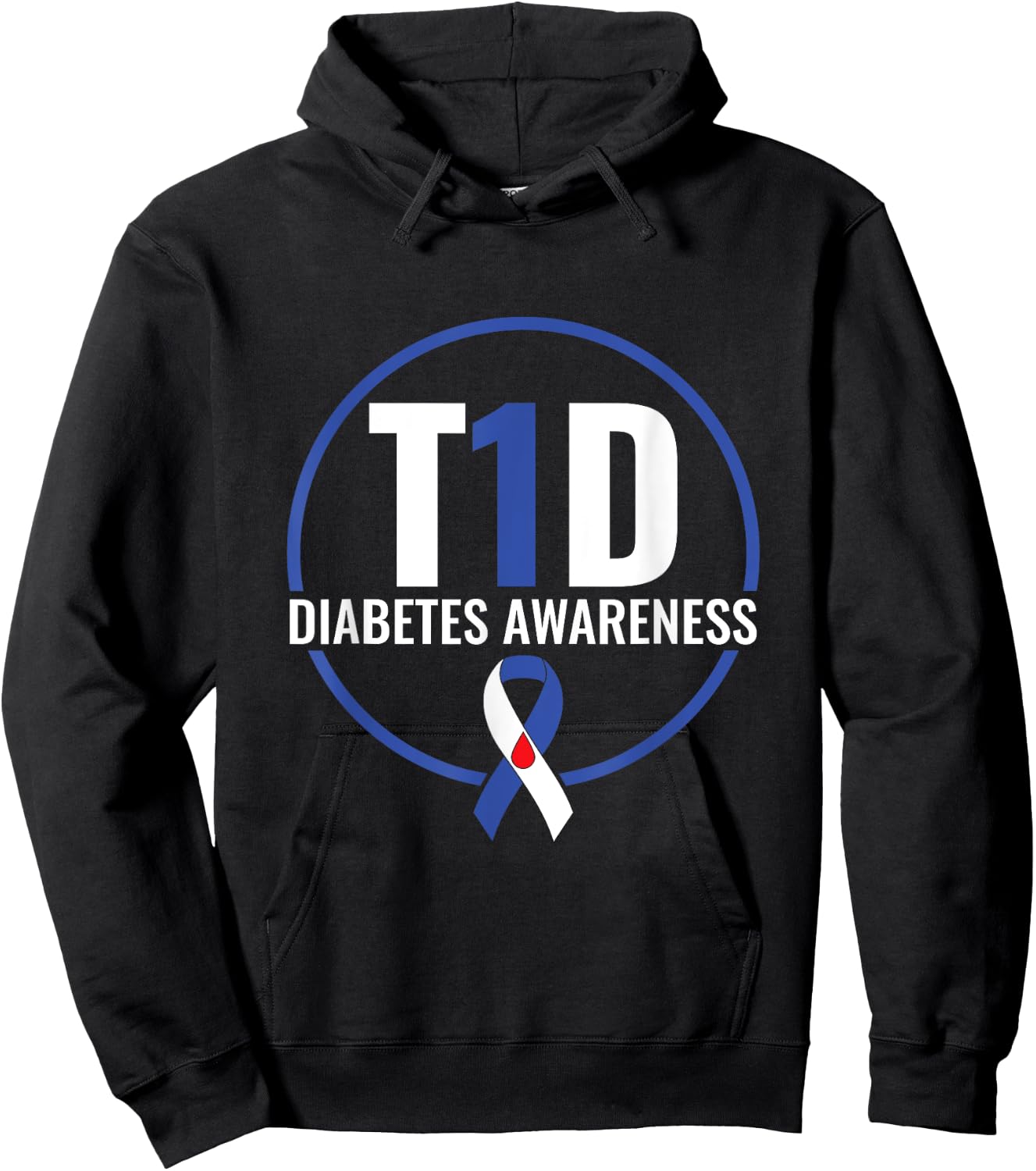 T1D Diabetes Awareness - Blue Ribbon Diabetes Support Hoodie - Hoodie | Black