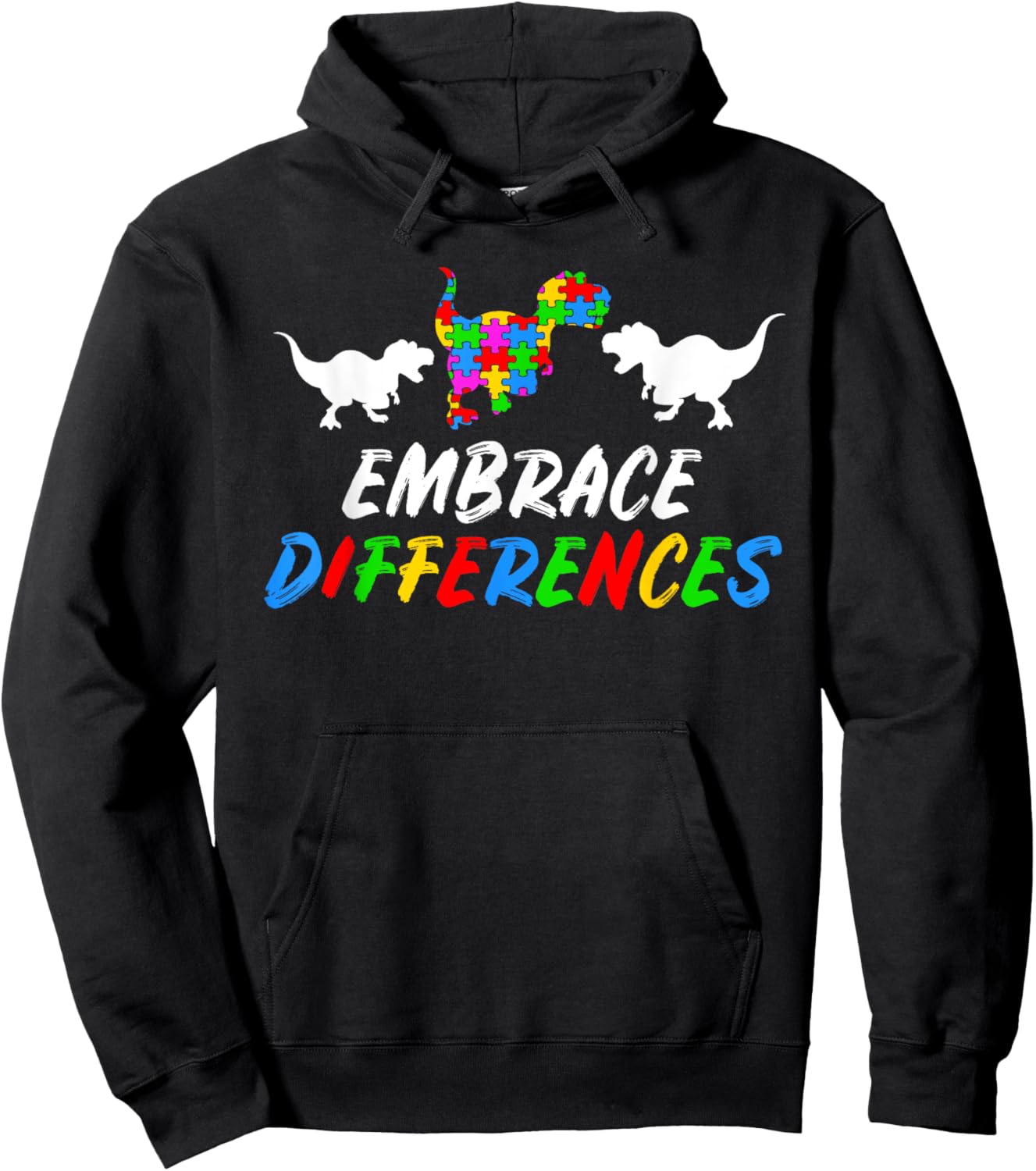 Austism Awareness Month Puzzle Piece Gift | Kids Dino Trex Hoodie - Hoodie | Black