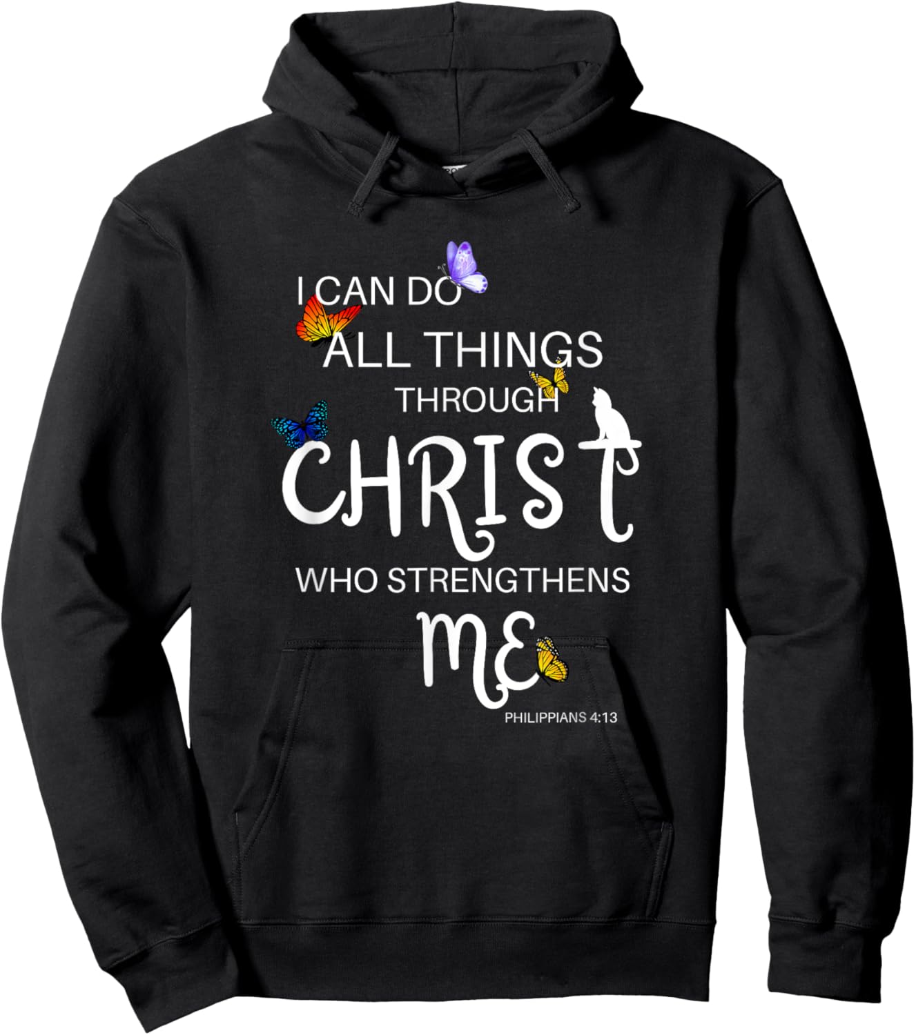 I Can Do All Things Through Christ Cat Religious Women Girls Kids Hoodie - Hoodie | Black