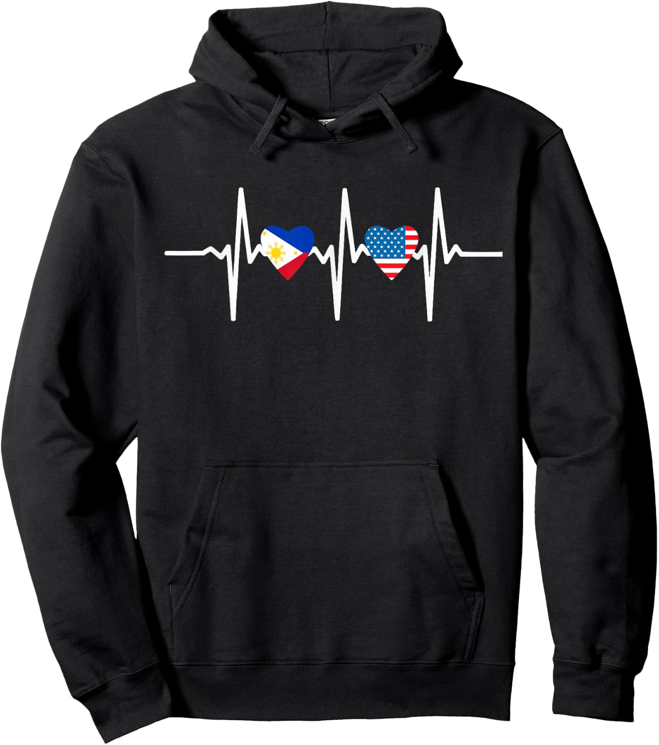Heartbeat Half American Half Filipino Philippines Usa Flag Hoodie - Hoodie | Black
