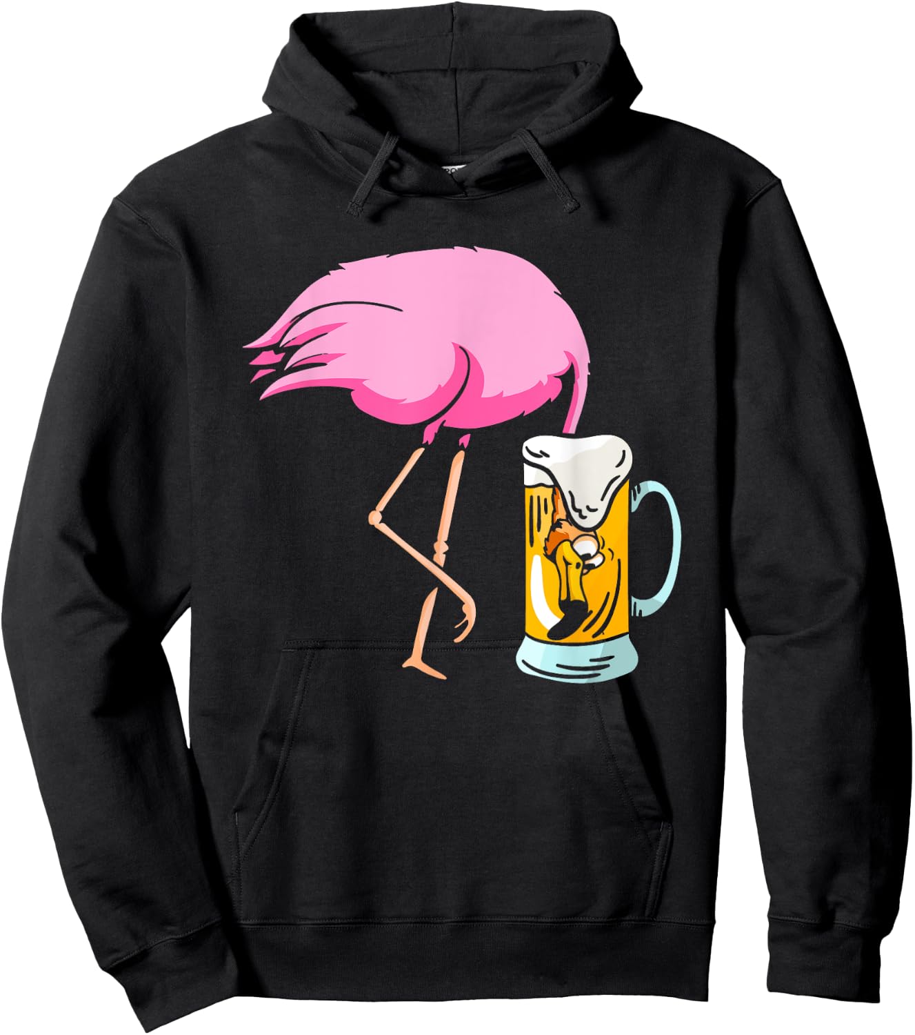 Funny Flamingo Drinking Beer | Party Beer Drinker Hoodie - Hoodie | Black