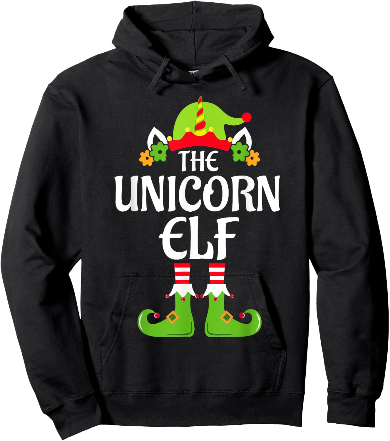 Unicorn Elf Matching Family Group Christmas Party Xmas Funny Hoodie - Hoodie | Black