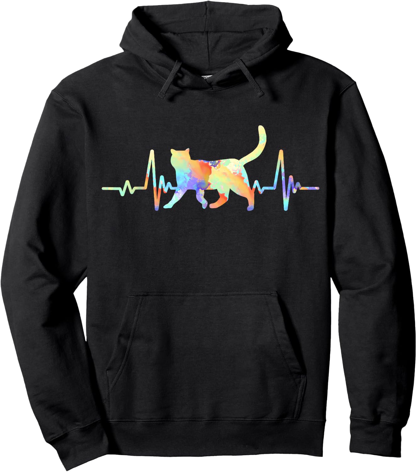 Heartbeat Cat Lover Animal Silhouette Cute Cat Women Kids Hoodie - Hoodie | Black