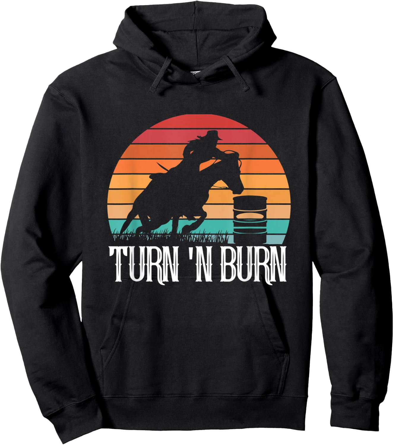 Turn And Burn Horse Barrel Racing Retro Sunset Vintage Hoodie - Hoodie | Black