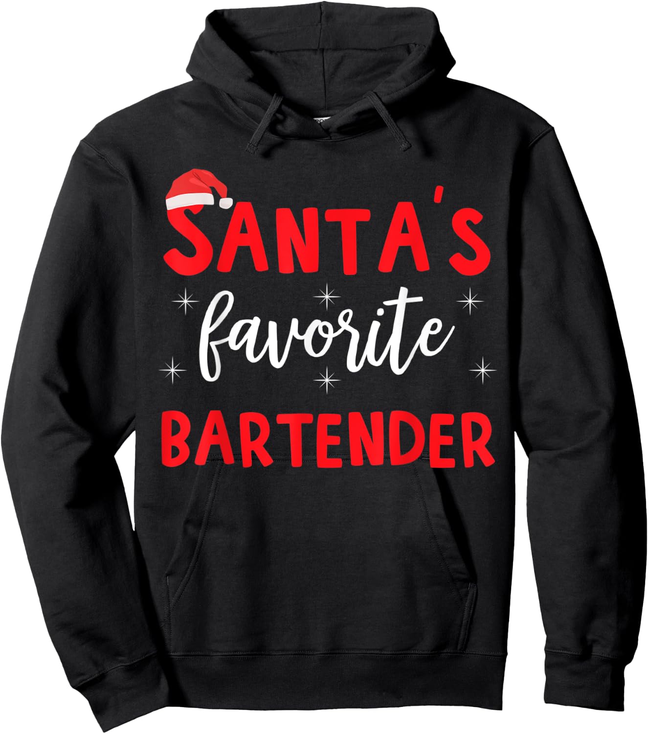 Funny Pajama Xmas Santas Favorite Bartender Hoodie - Hoodie | Black