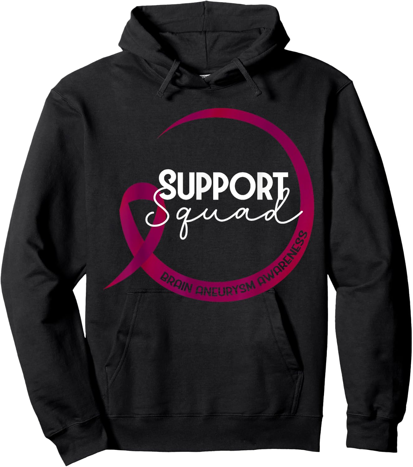 Brain Aneurysm Awareness Burgundy Ribbon Support Squad Hoodie - Hoodie | Black