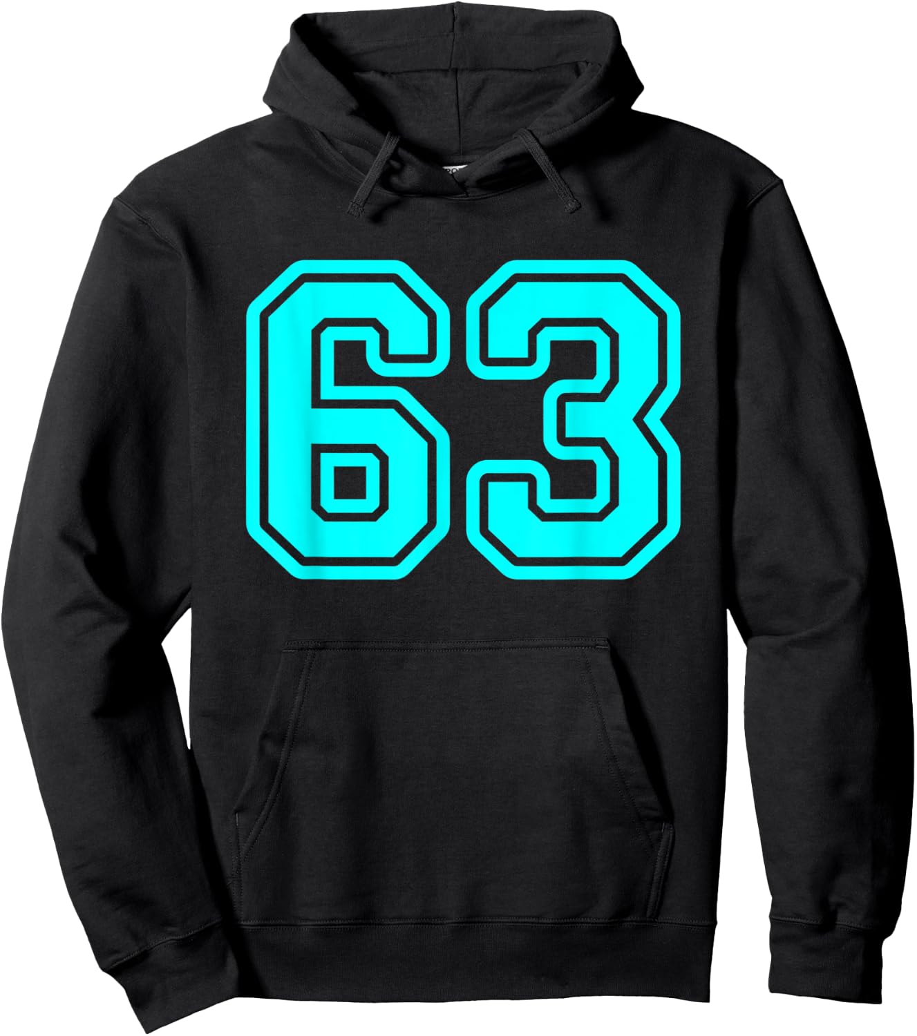 Jersey #63 Cyan Sports Team Jersey Number 63 Hoodie - Hoodie | Black