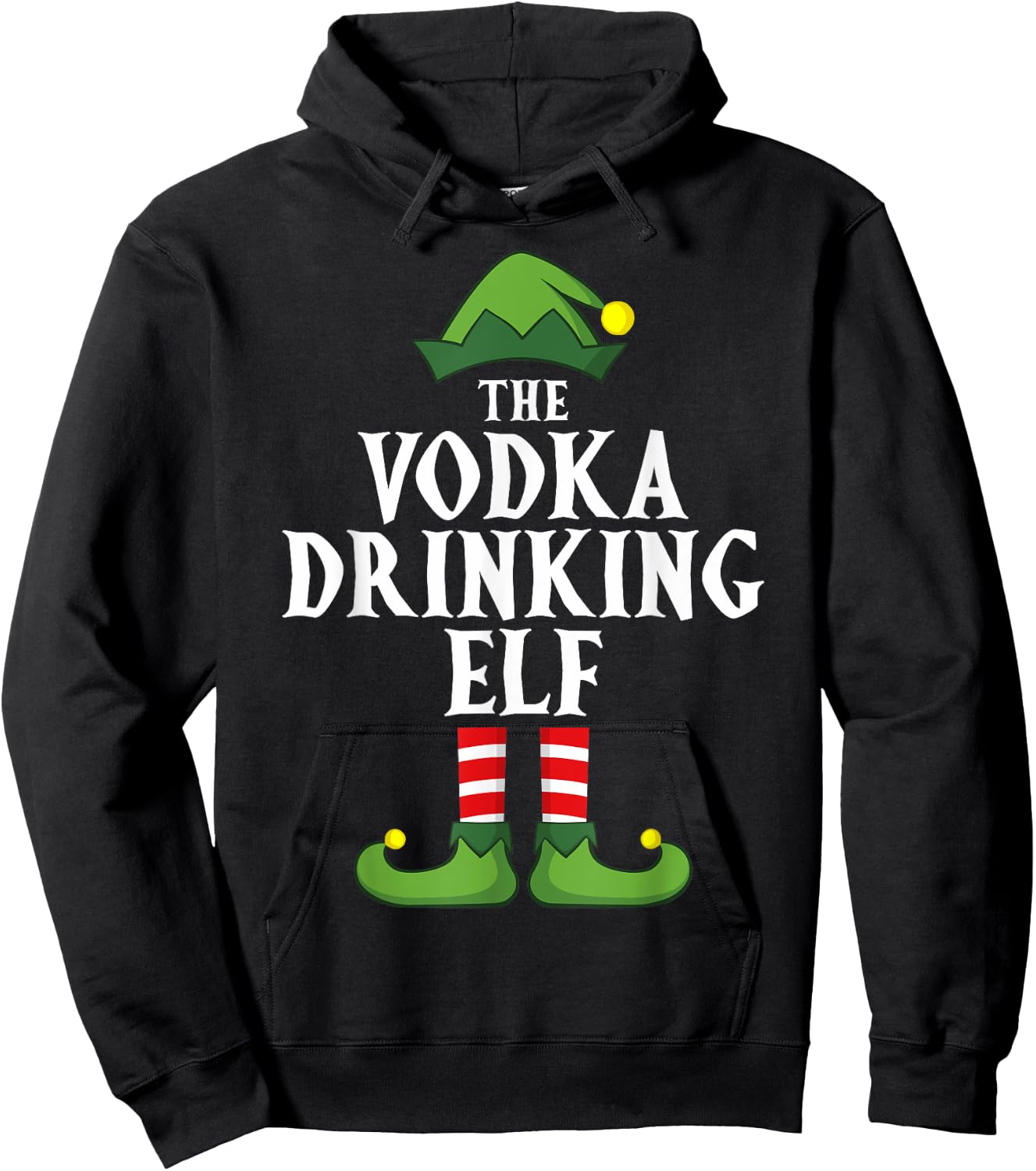 Vodka Drinking Elf Christmas Pajama Family Group Matching Hoodie - Hoodie | Black