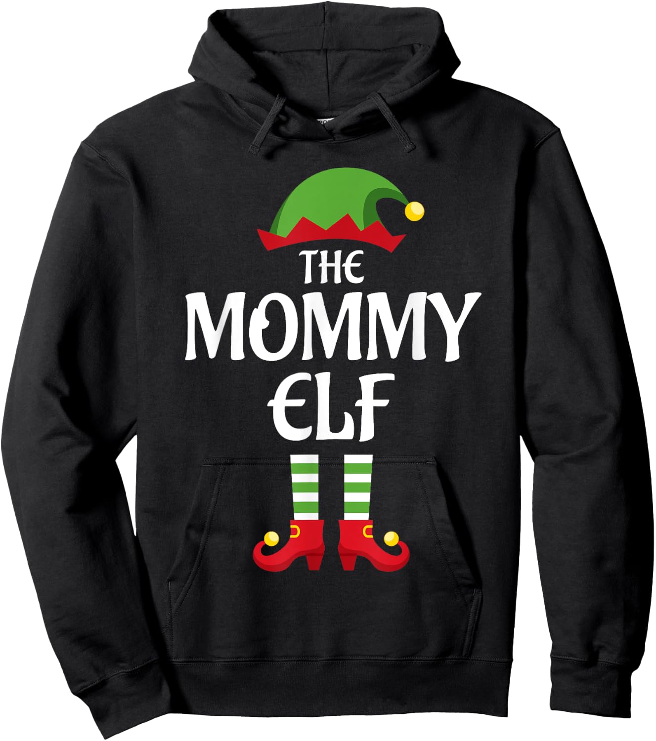 Mommy Elf Family Matching Group Christmas Mom Hoodie - Hoodie | Black