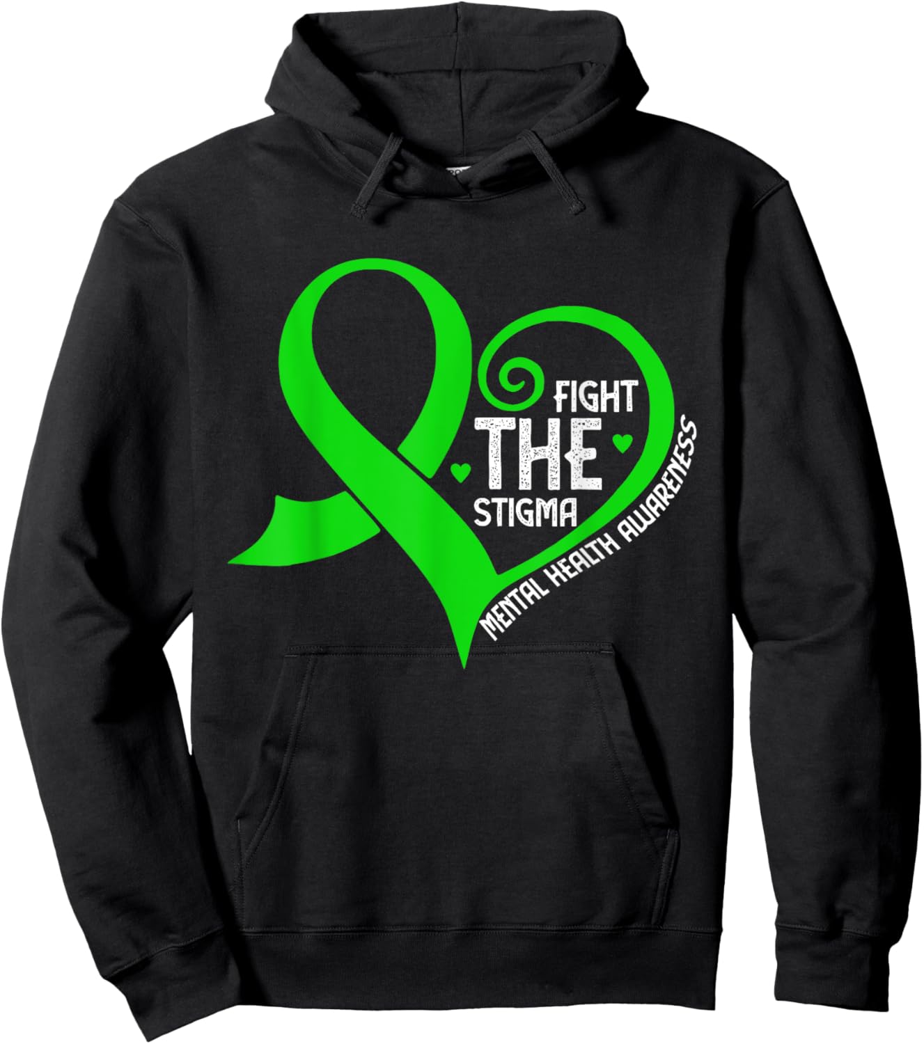 Fight the Stigma Heart Green Ribbon Mental Health Awareness Hoodie - Hoodie | Black