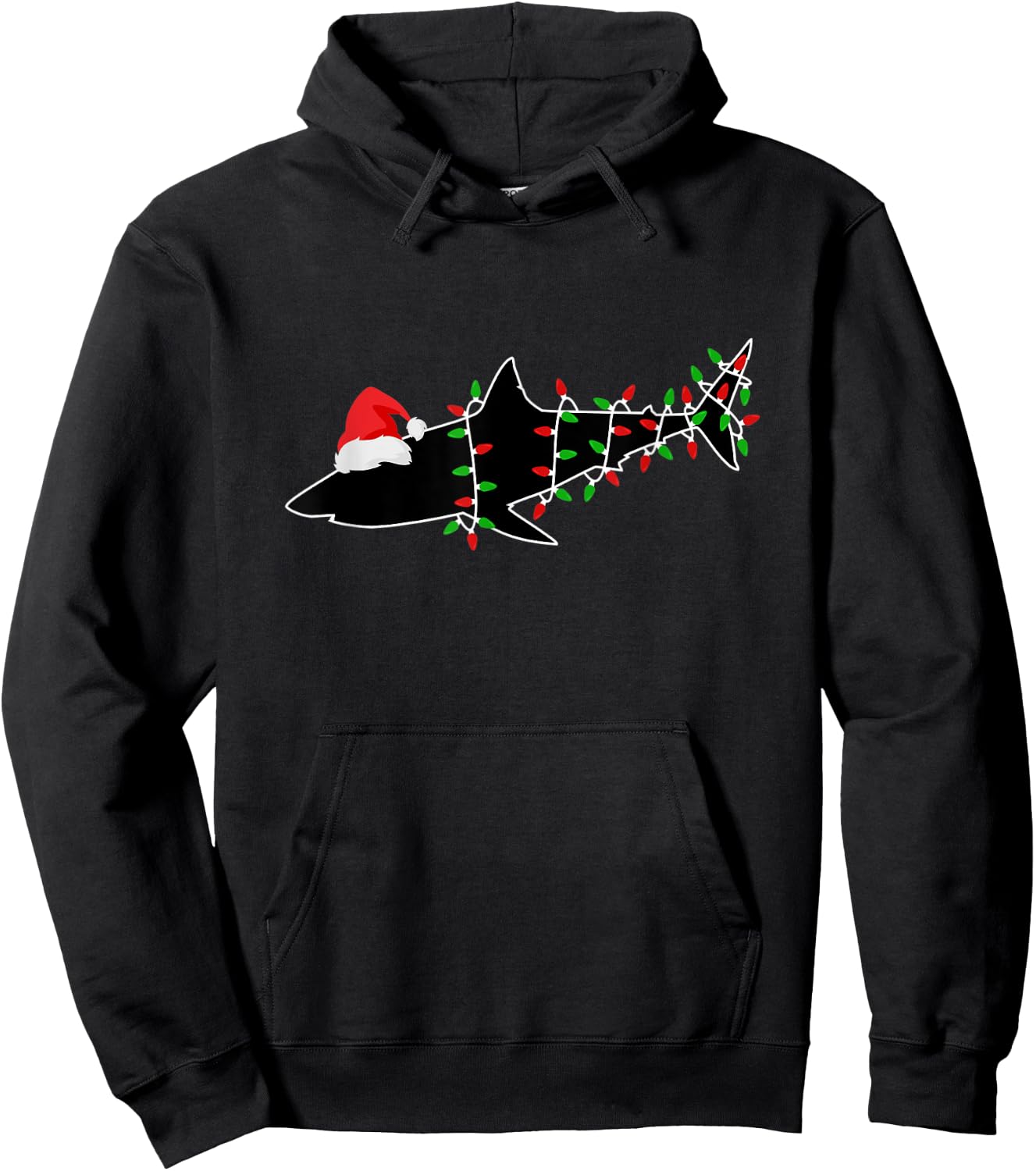 Shark Santa Christmas Tree Lights Xmas Sharks Hoodie - Hoodie | Black