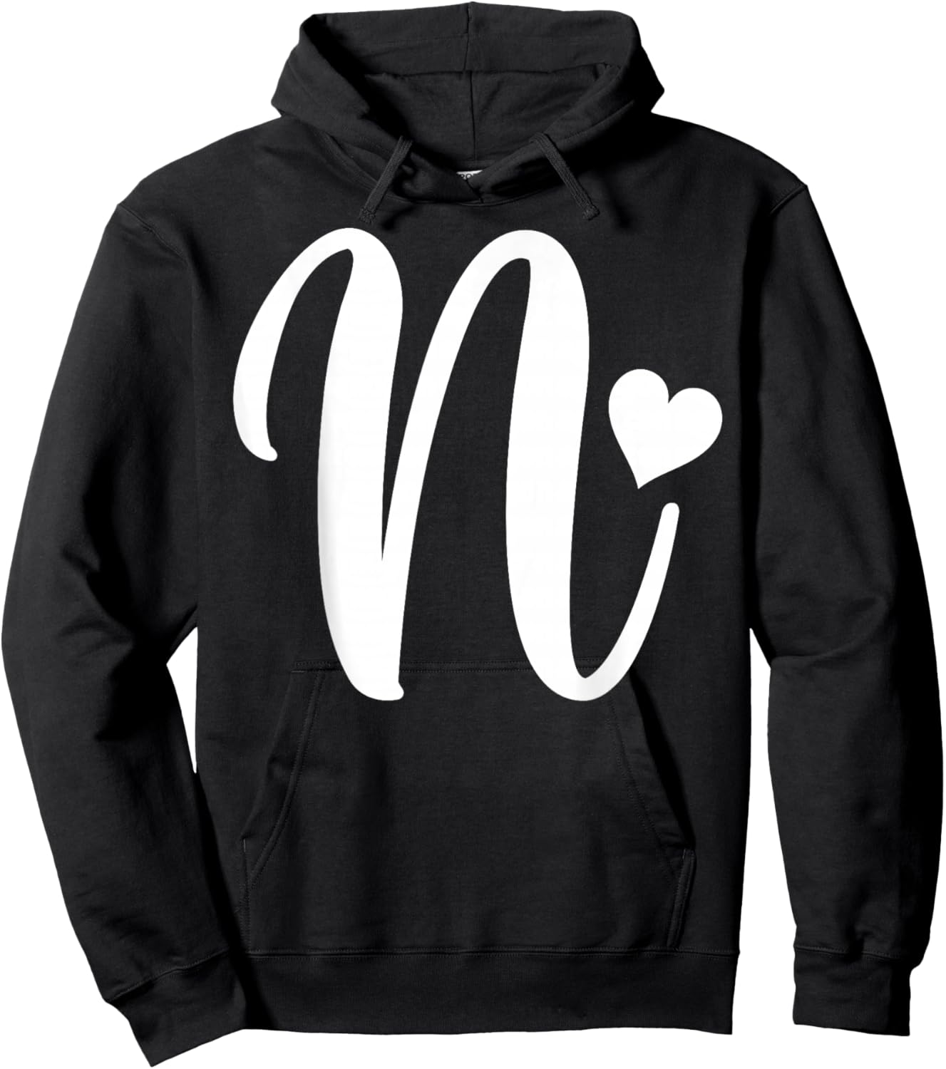 white letter N monogram initial minimalist heart graphic Hoodie - Hoodie | Black
