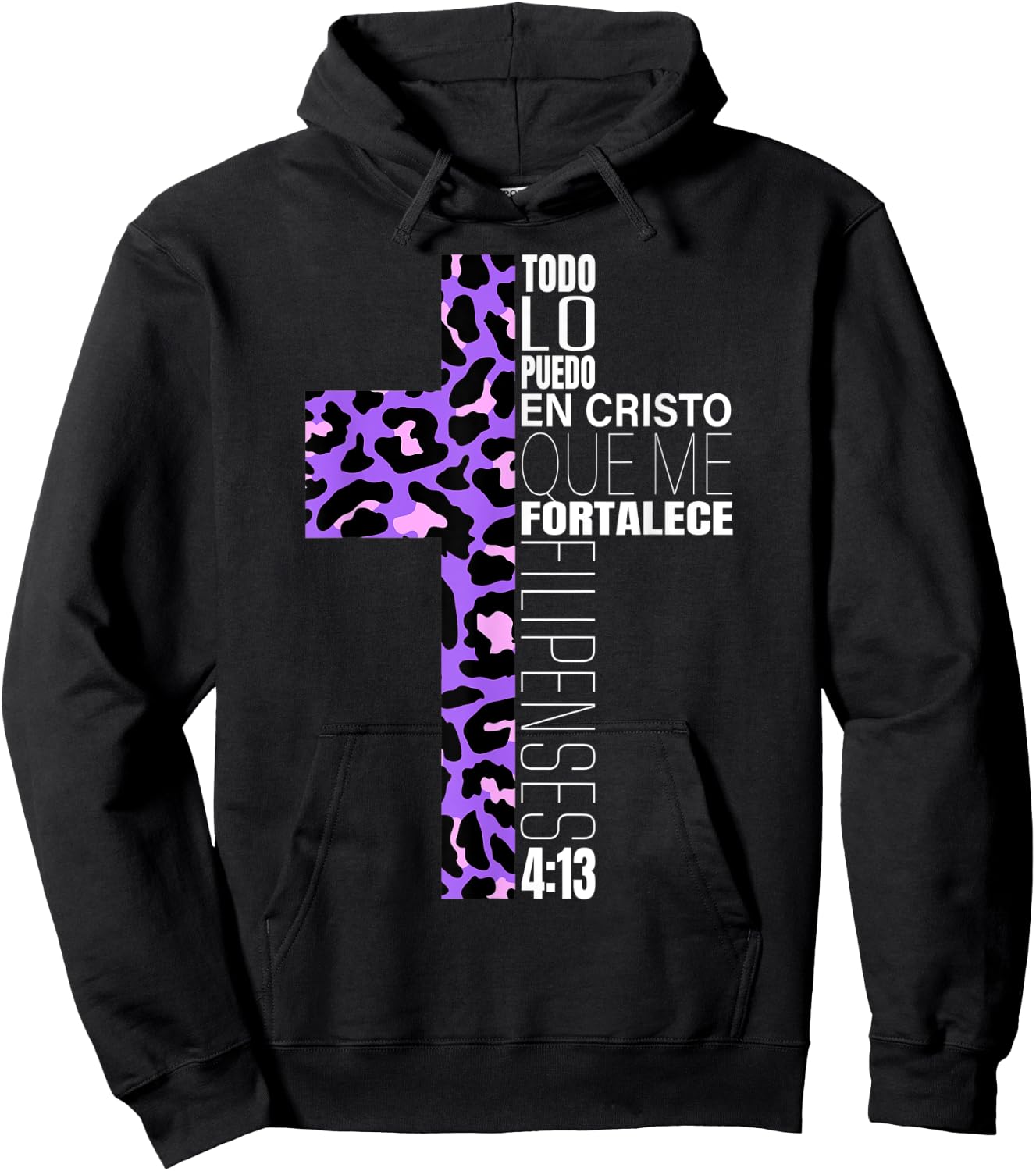 Leopard Print Filipenses 4:13 Spanish Gifts Women Teen Girls Hoodie - Hoodie | Black