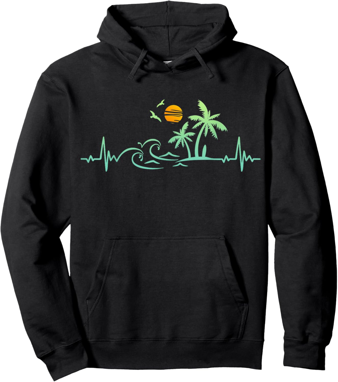 Heartbeat Palm Tree Retro Tropical Beach Island Trees Funny Hoodie - Hoodie | Black