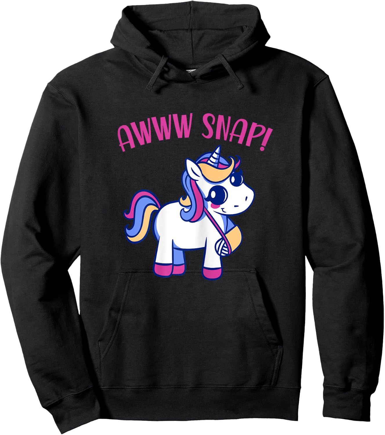 Unicorn Broken Arm Awww Snap for Girls Hoodie - Hoodie | Black