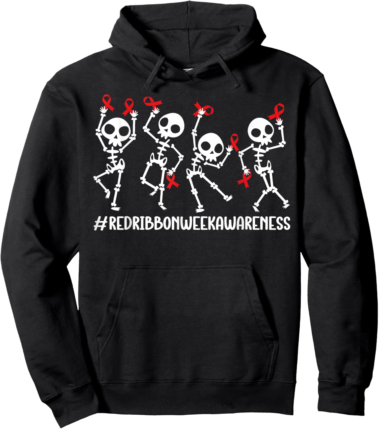 Red Ribbon week Awareness Skeleton Halloween Women Men Kids Hoodie - Hoodie | Black