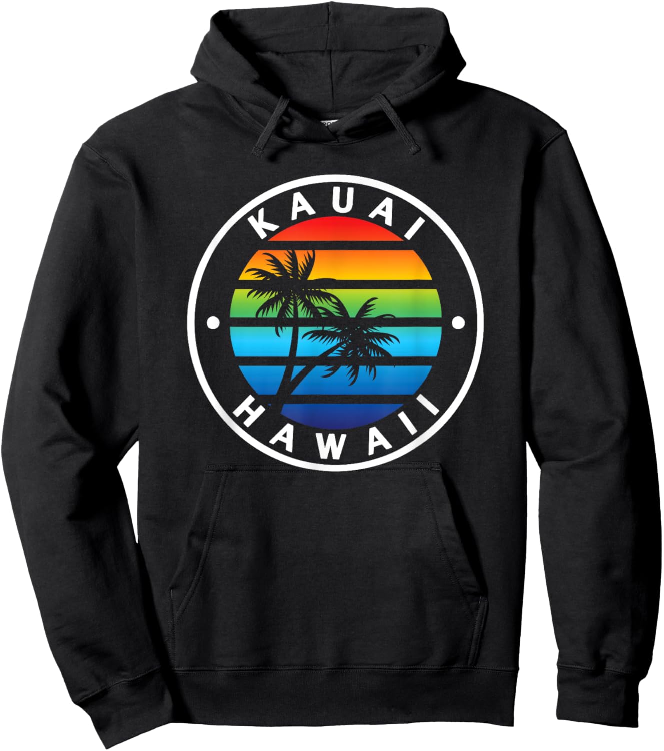 Kauai Hawaii Hawaiian Rainbow Sunset Palm Tree Vacation Hoodie - Hoodie | Black