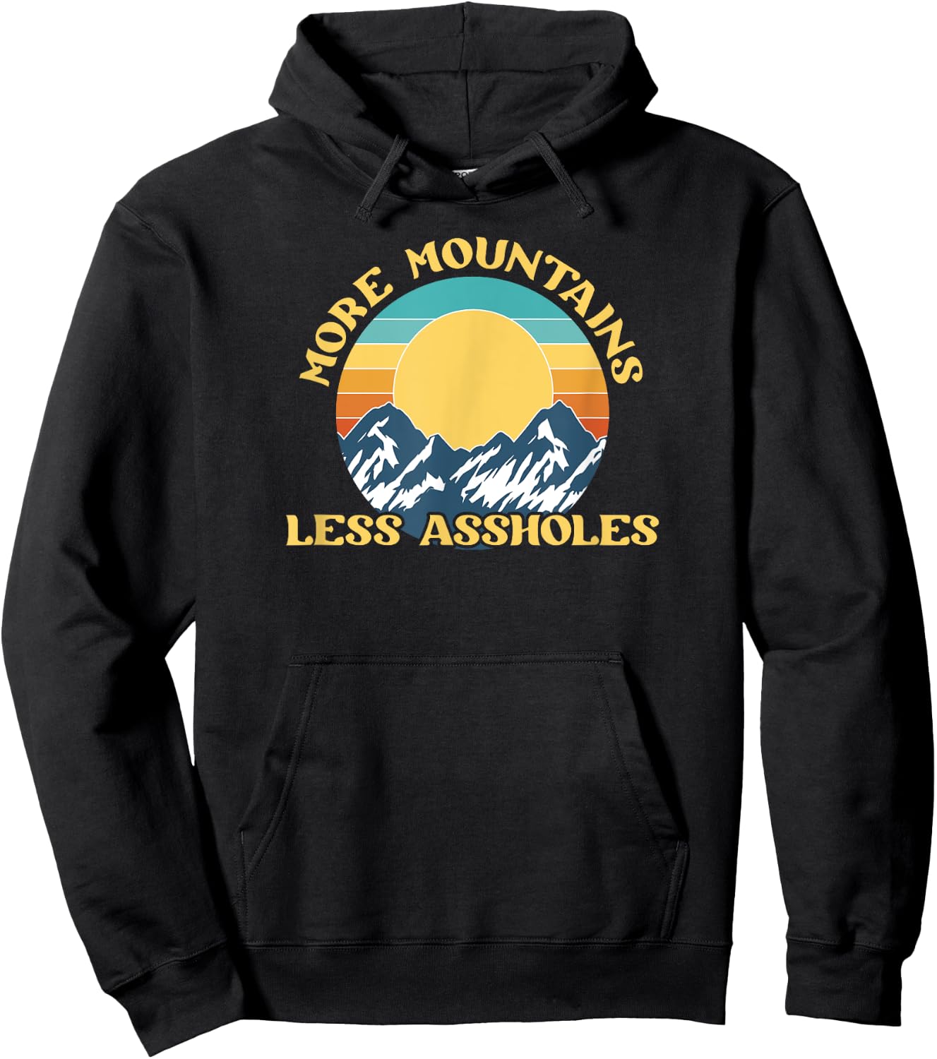 More Mountains Less Assholes Vintage Sunset Hiking Camping Hoodie - Hoodie | Black