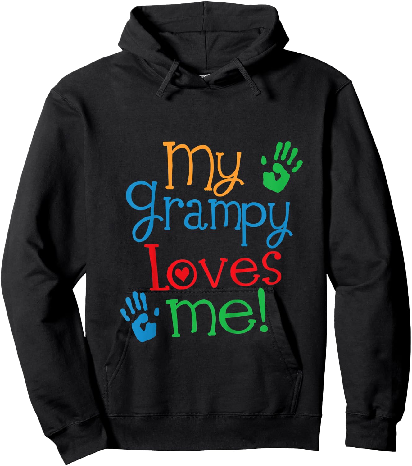 Kids My Grampy Loves Me Grandchild Handprints Hoodie - Hoodie | Black